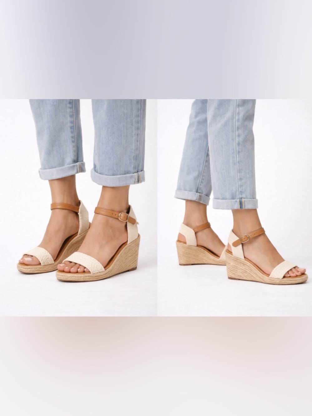 New Lucky Brand Espadrille Wedge Sandals Ankle Strap Summer Neutral Beige